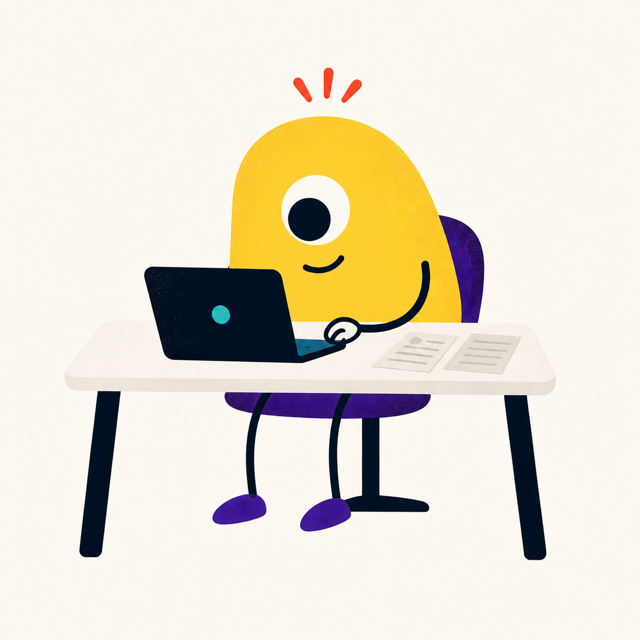 Brali mascot focusing at a desk