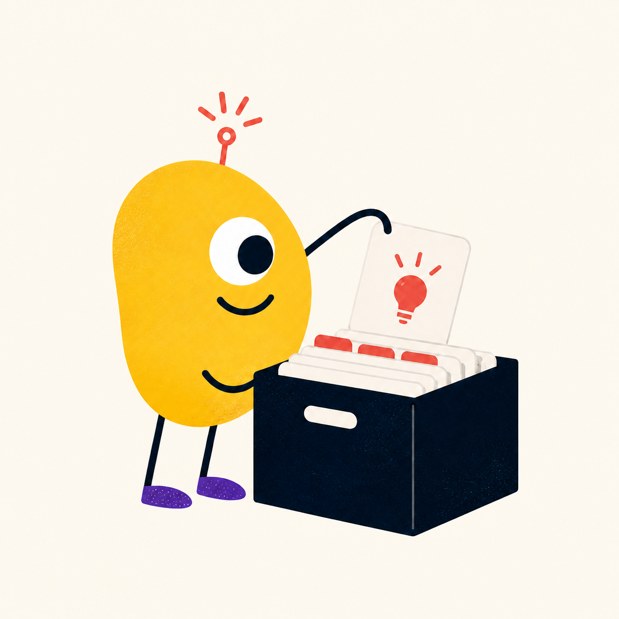 Brali mascot retrieving an idea from a file