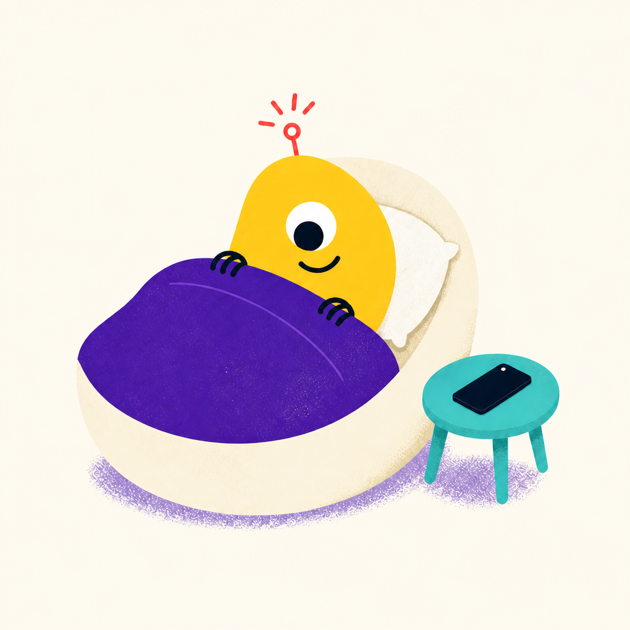 Brali mascot settling into a sleep routine