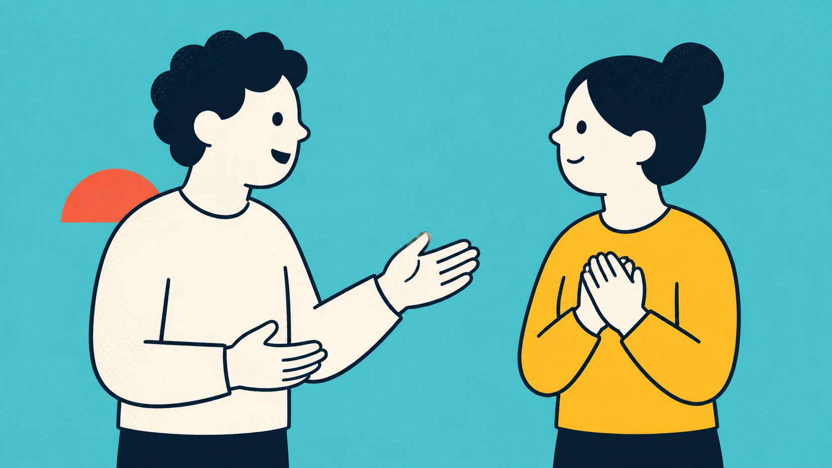 Two people practicing clear speaking and attentive listening