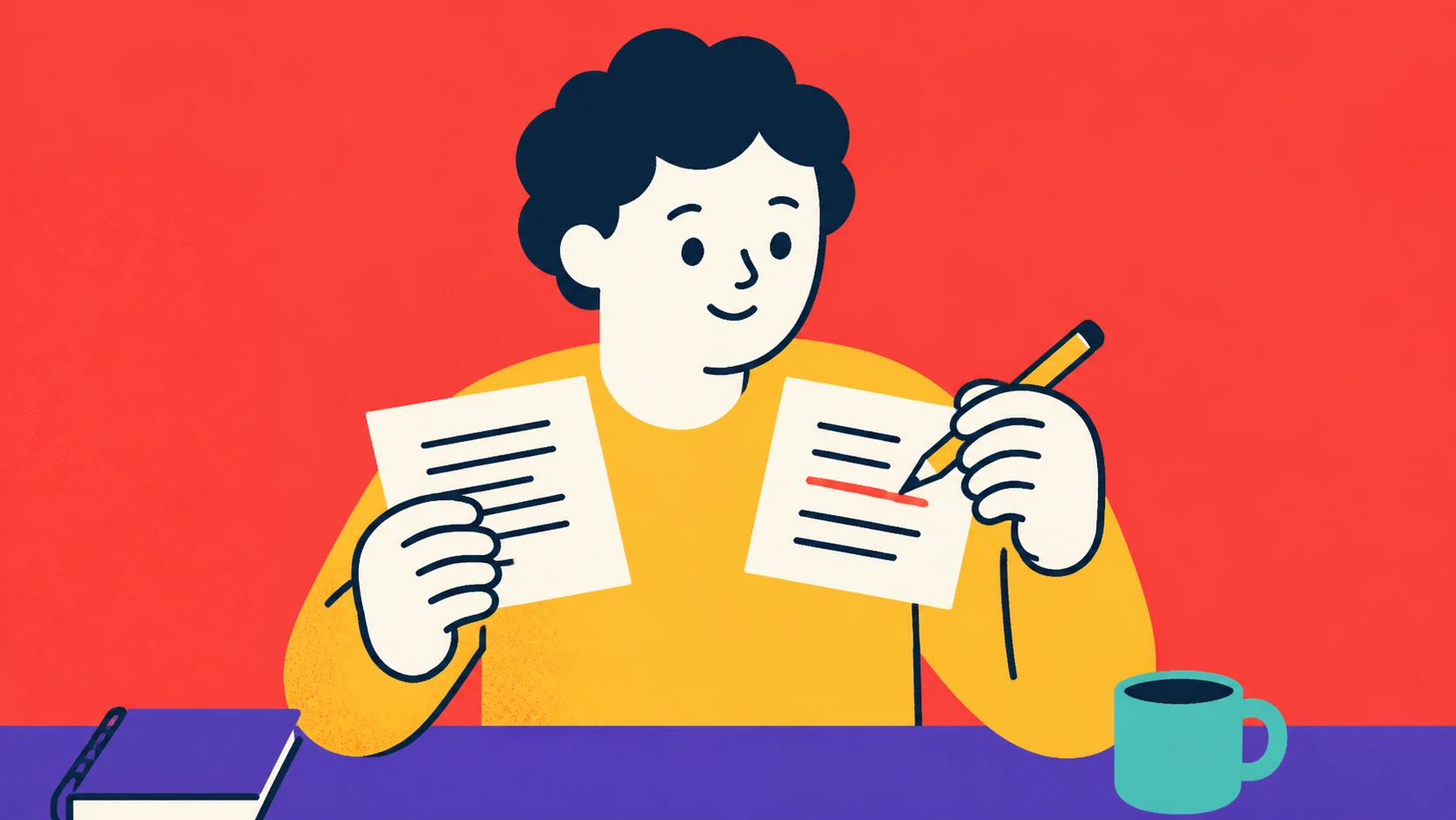 A person comparing notes and marking one useful insight